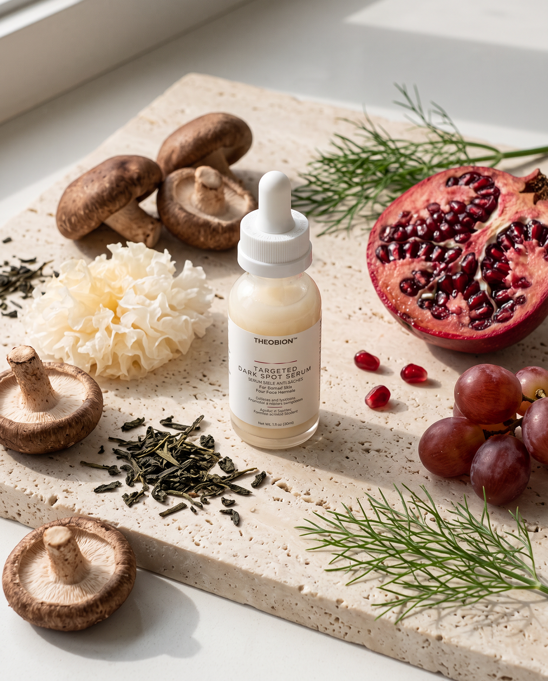 Targeted Dark Spot Serum with mushrooms, green tea, pomegranate and grapes