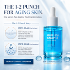 GHK-Cu SNAP-8 peptide serum bottle with promotional text on a light blue background
