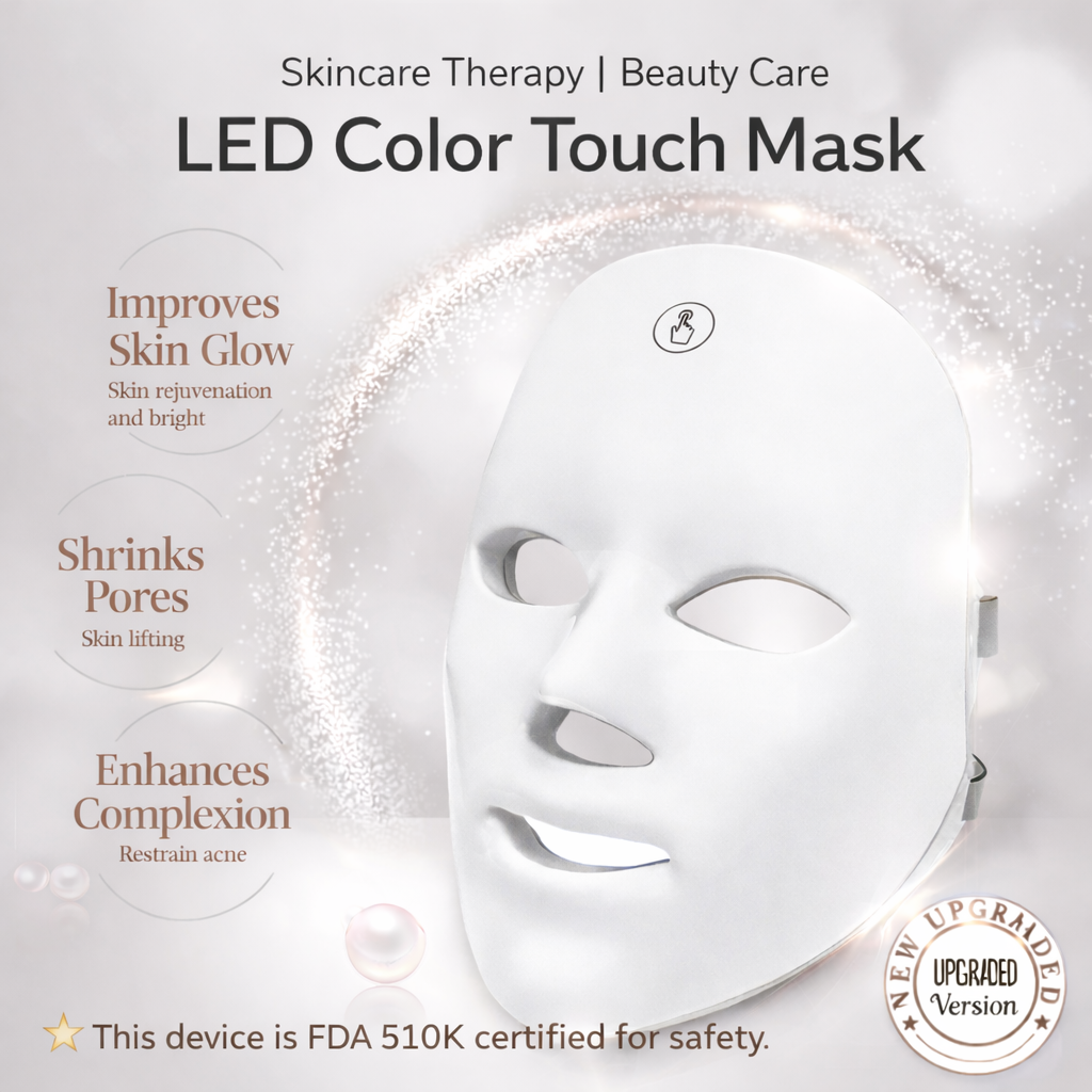 LED Color Touch Mask with skincare benefits on a light gray background