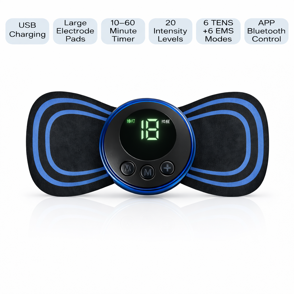 Electrical muscle stimulator with digital display on a white background