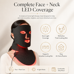 LED face and neck mask with text on a light background