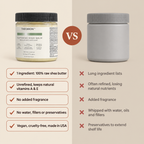 Theobion Softening Shea Balm, 100% raw unrefined shea butter, compared with a typical body butter jar
