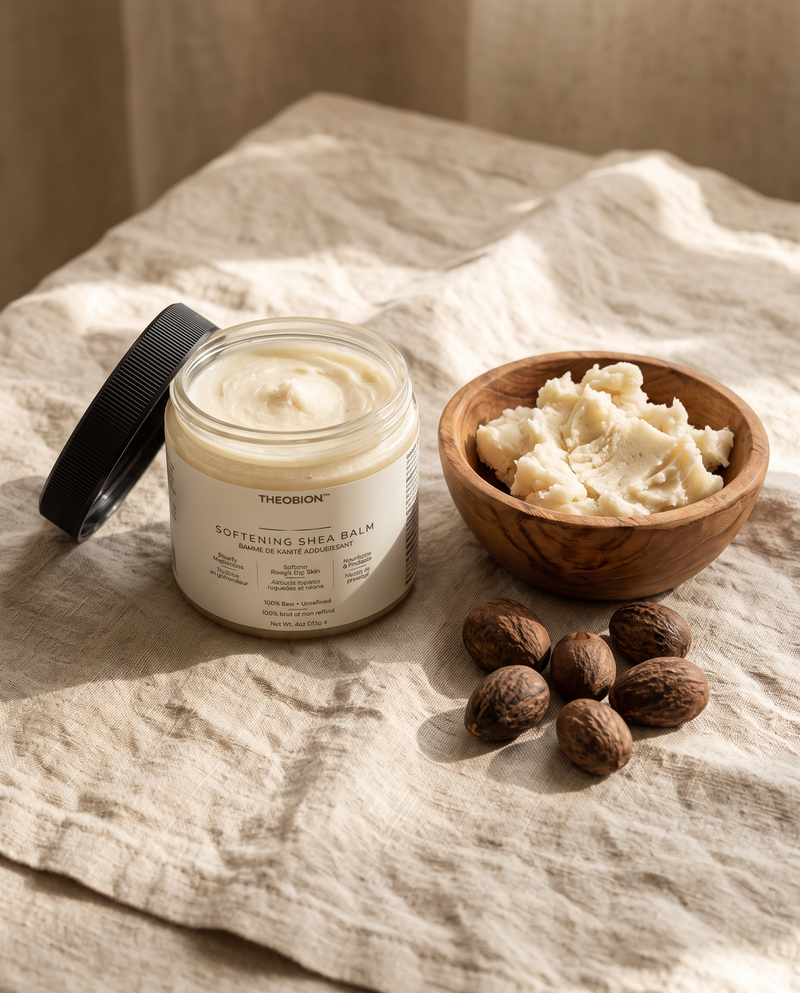 Raw shea balm warming between fingertips
