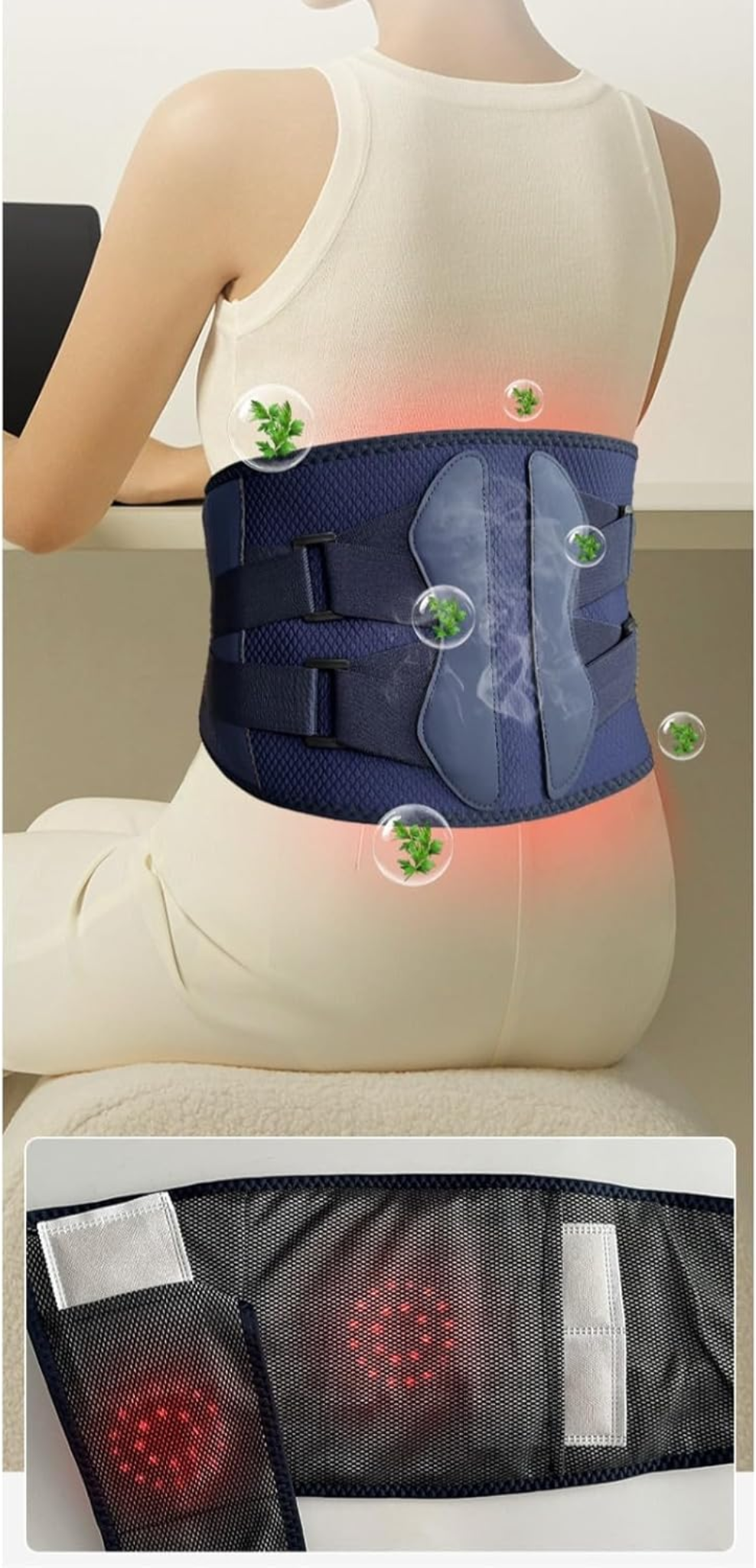 Back brace with LED lights on a neutral background