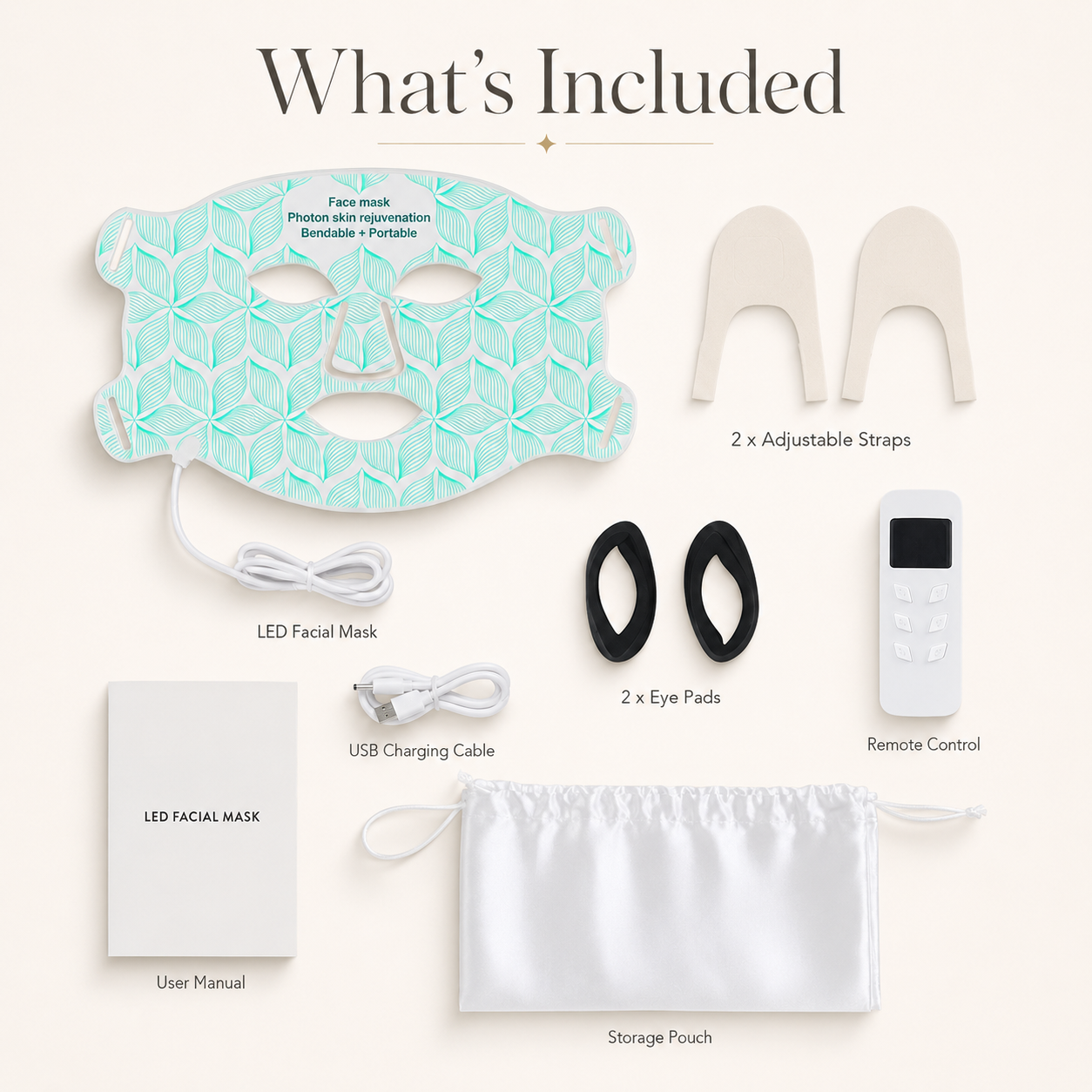 LED facial mask with accessories on a white background