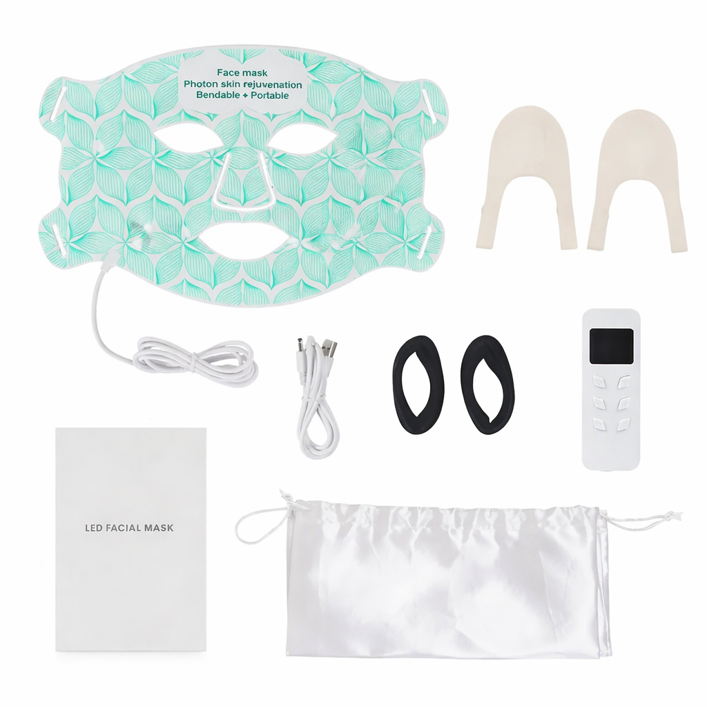 LED facial mask with accessories on a white background